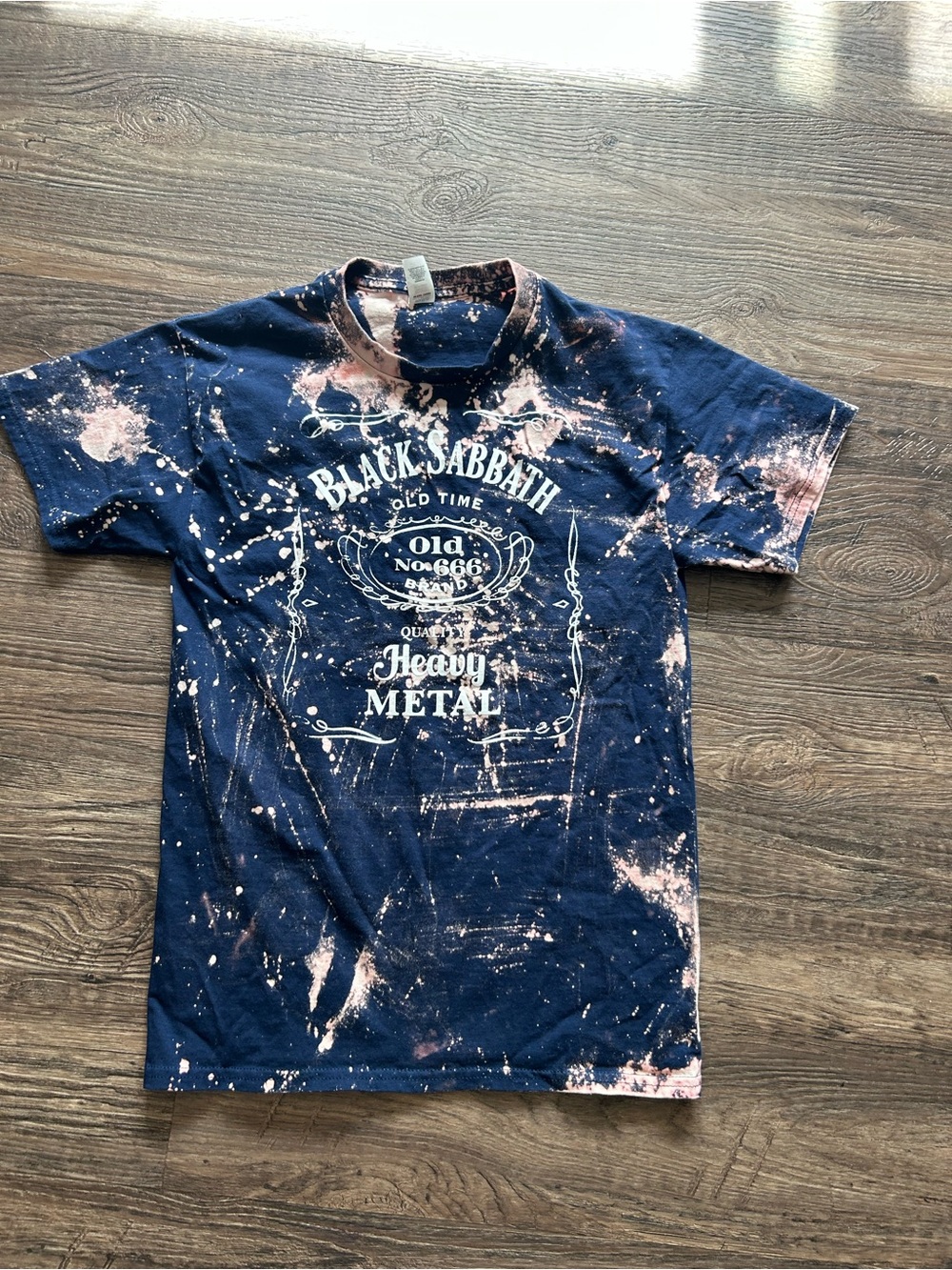 Black Sabbath Navy Bleach-Effect Heavy Metal Graphic Tee Small